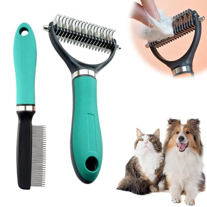 Double-Sided Self-Cleaning Pet Grooming Brush,2026 New Ergonomic Undercoat Rake,Gentle Detangler Brush for Long Thick Pet Hair,Professional Grooming Tool (Green-Comb+Pin Comb Set-19Teeth/19Teeth) - color: Green-Comb+Pin Comb Set-19Teeth/19Teeth