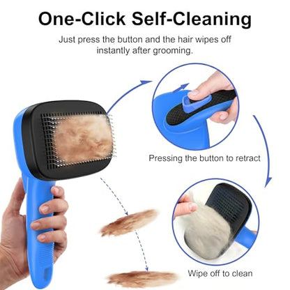 Self Cleaning Slicker Brush for Dog and Cat Deshedding, Blue | Shedding Brush for Dogs & Cats, One-Click Retractable Bristles for Easy Cleaning Flying Hair at Home - color: Blue 1 PCS