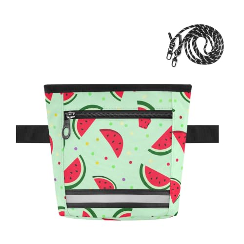 Watermelon Water-Resistant Dog Treat Pouch, 3 Ways to Wear Treat Bag with Magnetic Closure & Reflective Strip, Hands-Free for Pet Training, Walking