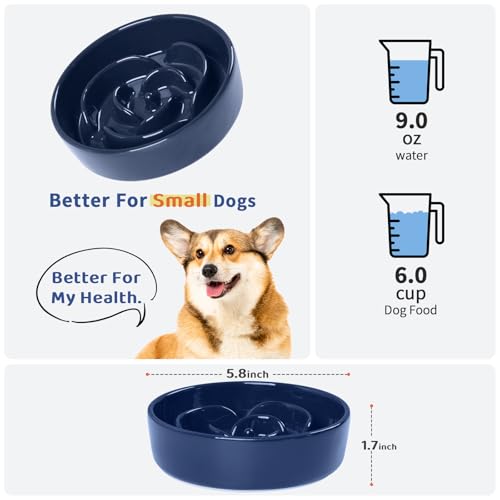Slow Feeder Dog Bowls, Ceramic Slow Feeding Bowl for Small and Medium Breed, Anti Choking Puzzle Dog Food Bowl with Non-Slip Base for Fast Eater (Blue, S-0.6CUP) - color: Blue