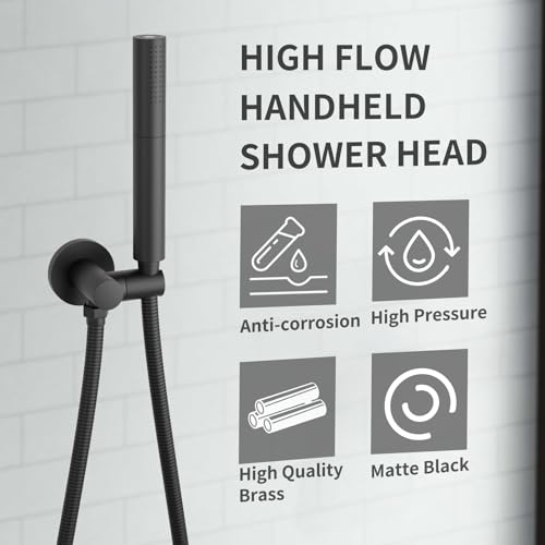 Black Shower Wand Brass Handheld Shower 7 Inch High Pressure Hand Held Shower Head High Flow Sprayer, 2 In 1 Function with 59 inch Hose, Bracket - color: Matte Black