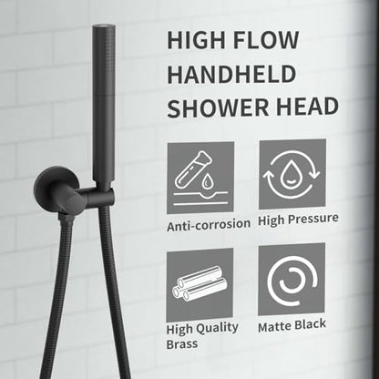 Black Shower Wand Brass Handheld Shower 7 Inch High Pressure Hand Held Shower Head High Flow Sprayer, 2 In 1 Function with 59 inch Hose, Bracket - color: Matte Black