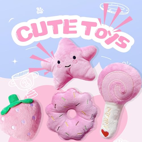 Small Dog Toys, Pink Puppy Toys, 4 Packs Dog Chew Toys for Fun | Dog Squeaky Toys, Plush Small Dog Toys for Dogs