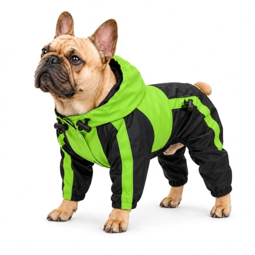 Lovelonglong American Bully Pitbull Dog Hooded Raincoat, Bulldog Rain Jacket Poncho Waterproof Clothes with Hood Breathable 4 Feet Four Legs Rain Coats for Pugs English French Bulldog Green B-S - color: Green, size: B-S (for Bulldog/Beefy dog)
