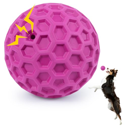 DISSKNIC Indestructible Squeaky Dog Balls, Dog Toys for Aggressive Chewers Large Breed for Relieving Anxiety, Tough Dog Chew Toys Balls for Aggressive Chewers, Outdoor Squeaky Cognitive Dog Toys - color: Rose Red, size: Large