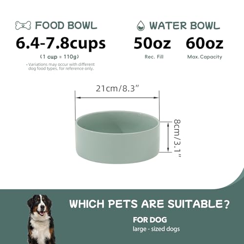 Havniva 8.3inch Ceramic Dog Bowls Dog Food Bowl for Large Breed Dog Food and Water Bowl Non-Slip Dog Dish Large Capacity Feeding Pet Water Bowl - color: 1 Bowl - Light Green, size: 8.3inch
