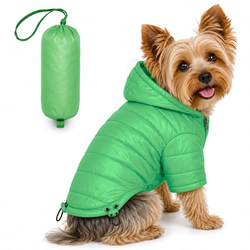 Pet Life ® Sporty Avalanche Lightweight Adjustable Folding Fall and Winter Dog Coat Jacket with Concealed Zippered Pop-Out Hood - color: Green, size: X-Small