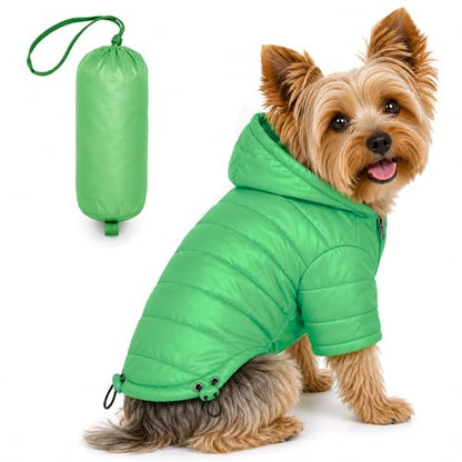 Pet Life ® Sporty Avalanche Lightweight Adjustable Folding Fall and Winter Dog Coat Jacket with Concealed Zippered Pop-Out Hood - color: Green, size: Small