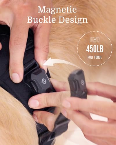 MagEase Dog Harness - 3-Second Magnetic Buckles, 3-Point No-Pull Control, Heavy-Duty 900D Nylon, Dual Safety Handles, Breathable Mesh,Adjustable Fit, Black, Large - color: Black, size: L