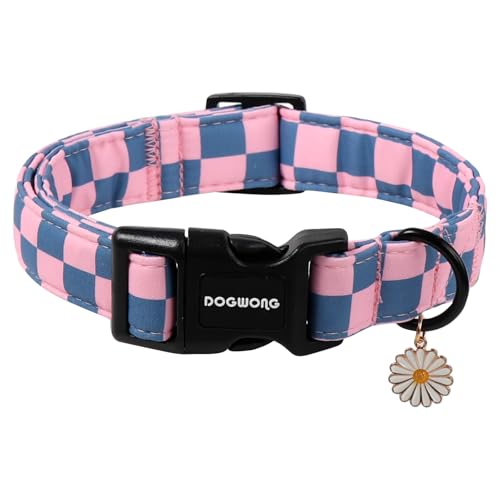 DOGWONG Plaid Dog Collar - Adjustabe Pink Blue Plaid Dog Collar - Cute Pet Checkered Dog Collars Puppy Gift for Small Medium Large Dogs - color: Z: Plaid, size: Extra Small