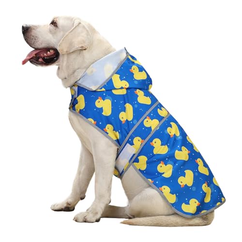 Dog Raincoat, Waterproof Dog Rain Jacket with Hood, Adjustable Rain Coat Poncho with Reflective Strips & Leash Hole for Large Medium Small Dogs Puppies, Lightweight Pet Clothes - color: Blue Duck, size: X-Large