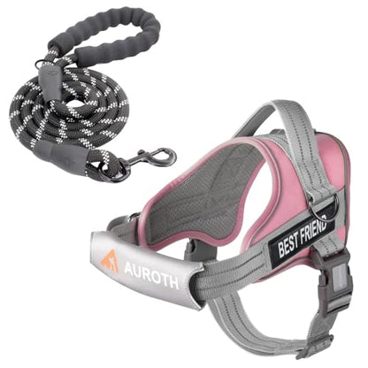 AUROTH Dog Harness and Leash Set, Soft Padded Service Dog Vest with 5.25FT Dog Leash, No Choke, Easy On Pet Vest, Adjustable Reflective No Pull Pet Vest Medium Sized Dog, Easy Walking and Training - color: Pink, size: Medium