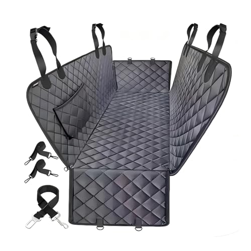 Jubily Dog Car Seat Cover for Back Seat, 100% Waterproof 600D Oxford Cloth Non-Slip Car Seat Protector, Universal Fit Pet Seat Cushion with Storage Pocket, Safety Ropes & Leash (Black Edge) - color: Black Edge