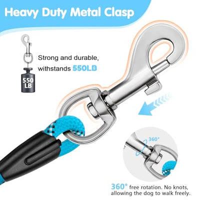 Dog Leash Heavy Duty 4/5/6ft XiaZ 2 Handles Dog Leashes for Medium Large Dogs 1/2 Inch 1000lb Strength Reflective PVC Waterproof-Handles Metal Hook Dual-Handle Rope Leash Nighttime Safety - color: BLue, size: 4FT (1/2")