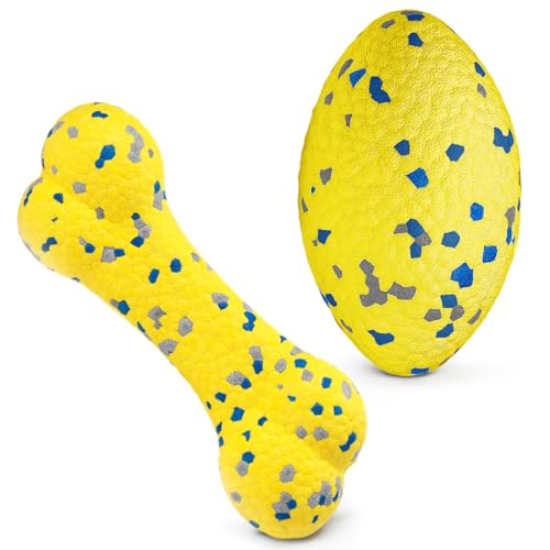 Moonorange 2Pcs Upgrade Bone Dog Balls+Rugby Dogs Toys for Aggressive Chewers, Indestructible Tennis Balls for Dogs (Yellow) - color: Yellow-Bone+Rugby-2Pcs