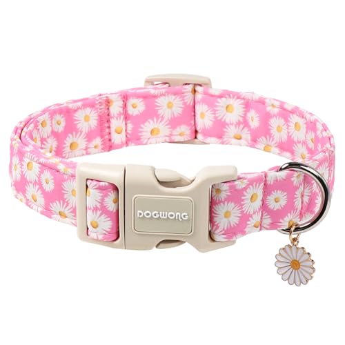 DOGWONG Flower Dog Collar-Daisy Flower Print Girl Dog Collar for Large Cute Dog Collars Spring Female Pet Gift Adjustable Heavy-Duty Soft Collar，XS - color: A: Pink Daisy, size: X-Small