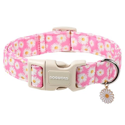 DOGWONG Flower Dog Collar-Daisy Flower Print Girl Dog Collar for Large Cute Dog Collars Spring Female Pet Gift Adjustable Heavy-Duty Soft Collar，XS - color: A: Pink Daisy, size: X-Small