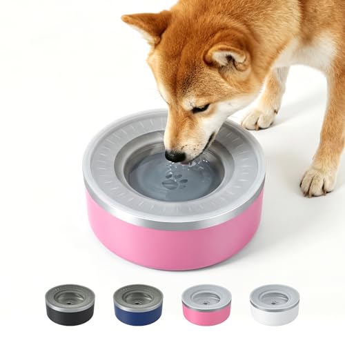 WENBOKMIN Stainless Steel Dog Water Bowl, Slow Dog Bowls with Non Slip Bottom, No Spill Detachable and Easy to Clean, Keep Xerosis Pilorum, 64oz, Pink - color: Pink