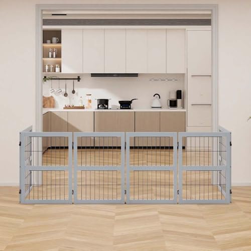 unipaws 132" Extra Wide Dog Gate, 31.5” Height Free Standing Tall Pet Fence, Foldable Cat Barriers for Home, Doorway, Stairs, Indoor Use, Grey