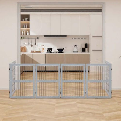 unipaws 132" Extra Wide Dog Gate, 31.5” Height Free Standing Tall Pet Fence, Foldable Cat Barriers for Home, Doorway, Stairs, Indoor Use, Grey