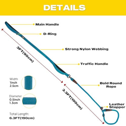 Fida 2-in-1 Slip Leads for Dogs with Double Handles, Tangle Free Leash for Large Dogs that Pull, Heavy Duty No Pull Training Leash Reflective Soft Padded for Large & Medium Breed(6ft,Blue) - color: Blue