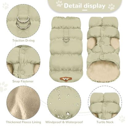 ABRRLO Winter Warm Dog Jacket for Small Medium Dogs Cat Cold Weather Coats with Harness Paded Dogs Fleece Vest Waterproof Windproof Dog Snow Jacket Pet Puppy Clothes (Khaki,XS) - color: Khaki, size: X-Small