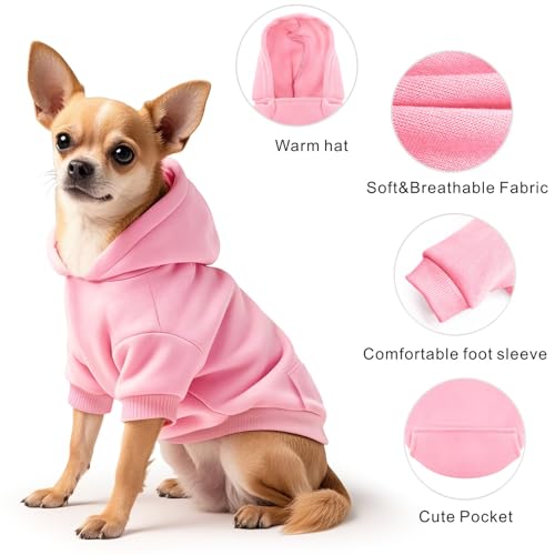 Idepet Pet Dog Hoodies Dog Clothes for Small Dogs Vest Chihuahua Clothes Warm Coat Jacket Autumn Puppy Outfits Cats Dogs Clothing(S,Pink) - color: Pink B, size: Small