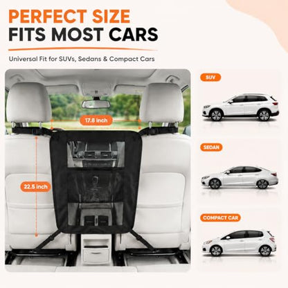 Dog Car Barrier, Dog Car Net Barrier, Heavy Duty Canvas Seat Divider with Belt Set, Double-Sided Organizer, Adjustable Pet Safety Kit, Precision Fit for SUV & Cars