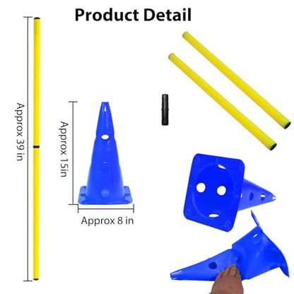 15 Inch Speed Agility Hurdles and Cones Set with 3 Height Level Detachable Jumping Hurdles for Beginner, Dog Training - color: Blue