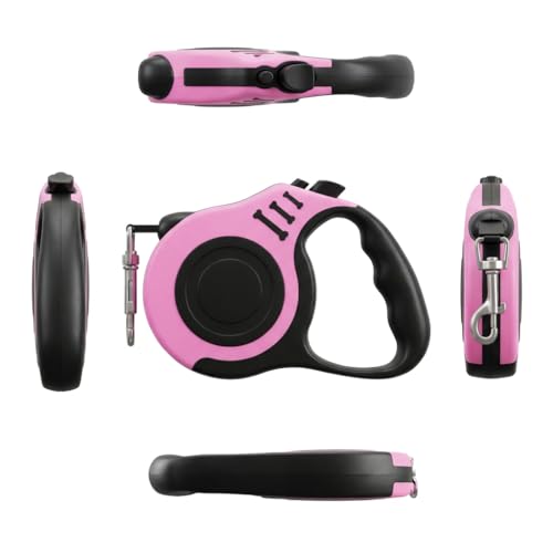 PETIMP Retractable Dog Leash Lightweight 16FT Leash, with Folding Bowl,Dispenser,Waste Bags, for Small Medium Dogs(Pink) - color: PINK