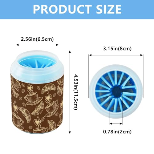 Coffee Brown Print Dog Paw Cleaner Cup with Soft Silicone Brush, Lightweight Portable Small Muddy Paw Washer for Dogs, Easy to Use Pet Foot Cleaner