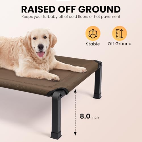 Heeyoo Elevated Dog Bed, Cooling Raised Pet Cot with Chew Proof Mesh Fabric and Steel Frame, Portable Dog Cot Bed with No-Slip Rubber Feet, 60 in - color: Brown, size: 60"L x 37"W x 8"H