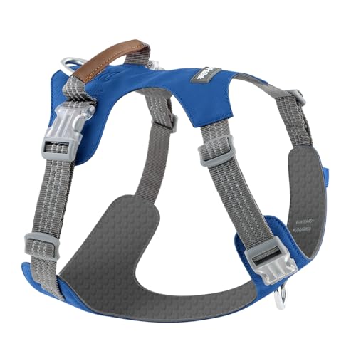 No Pull Dog Harness – Adjustable Reflective Nylon Vest for Small Medium Large Dogs, Escape Proof Training Harness with Leather Control Handle, Lightweight Aluminum Hardware (Royal Blue, M) - color: Royal Blue, size: M