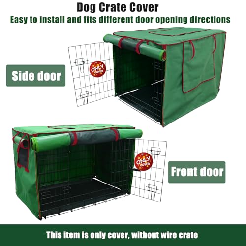 42-Inch Green Dog Crate Cover – Light-Blocking Protective Cover with Roller Shades, Sound-Dampening Sunshade for Wire Kennels, Features Breathable Side Window (Cover Only) - color: Green, size: 42.0"L x 28.0"W x 30.0"H