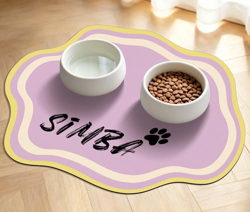 Personalized Pet Food Mat for Dog and Cat, Custom Name Absorbent Cute Placemat for Water Bowl, Non-Slip Waterproof Rubber Backing, Quick Dry Water Dispenser Mat, 11.8 * 15.7, Purple - color: Purple, size: 15.7"L x 11.8"W