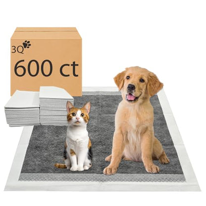 Puppy Pee Pads, 22 x 22 Inch 600 Count, Dog Wee Wee Training Pads, Leak-Proof Quick Absorb 6-Layer Design for Pet Potty Training, Ideal for Puppies, Cats, Rabbits, Guinea Pigs, Charcoal - size: Charcoal-600 Count