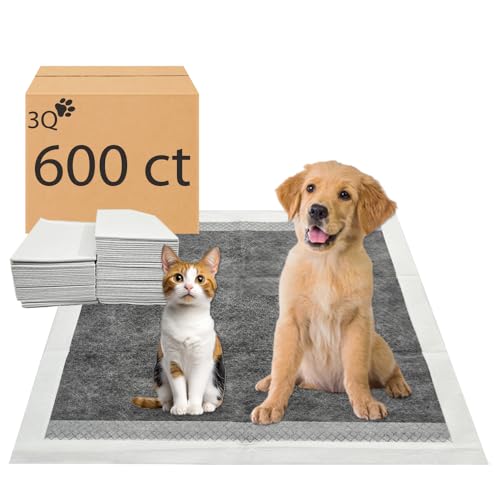 Puppy Pee Pads, 22 x 22 Inch 600 Count, Dog Wee Wee Training Pads, Leak-Proof Quick Absorb 6-Layer Design for Pet Potty Training, Ideal for Puppies, Cats, Rabbits, Guinea Pigs, Charcoal - size: Charcoal-600 Count