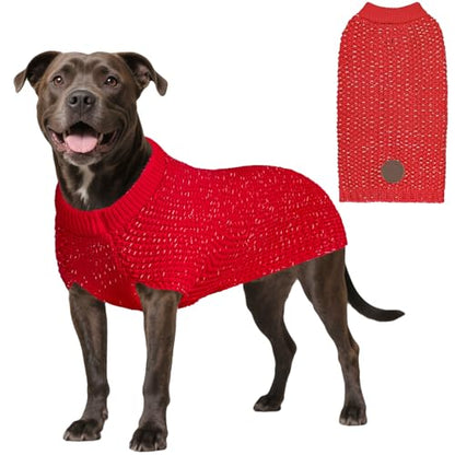 KYEESE Dog Sweater with Leash Hole Warm Pullover with Reflective Yarn for Small and Medium Dogs Male Soft Knit Pullover Boy Dog Coats Cozy Lightweight Thick Sweater,Red,Large - color: 4# Red, size: L (30-45lbs)