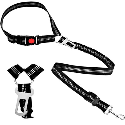 Headrest Dog Car Safety Seat Belt-Easy to Use, Dog Seat Belt with Military-Grade, Seatbelt Adjustable - Car Leash with Elastic Bungee & Reflective Safety Tether(Black) - color: BLACK-Regular
