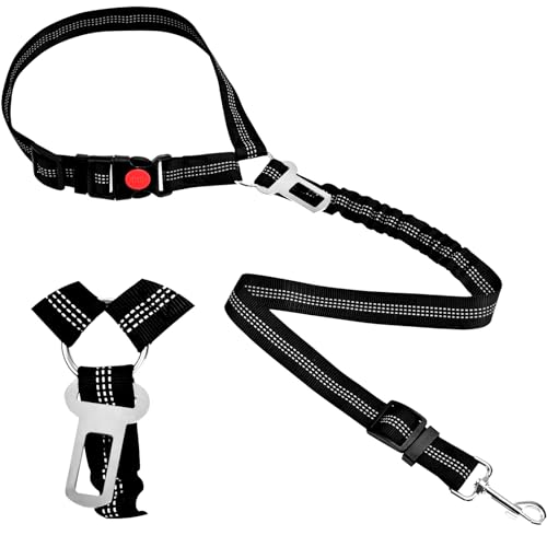 Headrest Dog Car Safety Seat Belt-Easy to Use, Dog Seat Belt with Military-Grade, Seatbelt Adjustable - Car Leash with Elastic Bungee & Reflective Safety Tether(Black) - color: BLACK-Regular