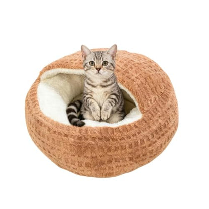 Cat Cave Bed | Small Semi Enclosed Anti-Slip Dog Nest Bed | Calming Nest Covered Kitten Cave | for Home Dorm Bedroom Living Room Balcony - color: Dark Coffee