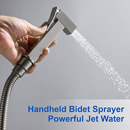 SHAMANDA Warm Water Bidet Sprayer for Toilet with Hot and Cold Brass Rough-in Valve, Stainless Steel Handheld Bidet Attachment Set for Feminine, Pets and Baby Diaper Wash, Brushed Nickel, BDS08-2 - color: Brushed Nickel, style: Hot & Cold Water Modes-Squa