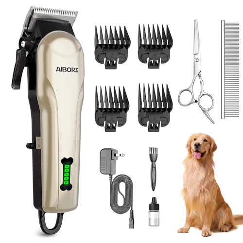 Quiet Dog Grooming Kit - 2000mAh Dog Clippers for Grooming Dog Grooming Clippers for Heavy Thick Hair Coats Waterproof Rechargeable Cordless Clippers Safe and Easy to Clean Home Pet Grooming Gold - color: Gold & Black