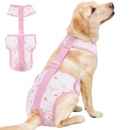 Kuoser Dog Diapers Female with Suspenders, Escape-Proof Doggie Diaper That Stay On, Washable Dog Diapers for Heat, Incontinence & Puppy Training,Reusable Puppy Diaper Female Small Medium Large Dogs, L - color: Blush Pink, size: L