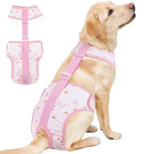 Kuoser Dog Diapers Female with Suspenders, Escape-Proof Doggie Diaper That Stay On, Washable Dog Diapers for Heat, Incontinence & Puppy Training,Reusable Puppy Diaper Female Small Medium Large Dogs, L - color: Blush Pink, size: L