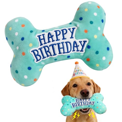 PrimePets Dog Birthday Toys, Plush Dog Squeaky Toys, Stuffed Puppy Chew Toy for Small Medium Large Dogs, Bone Pet Toy
