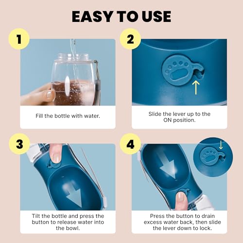 MalsiPree Dog Water Bottle Dispenser - 12 oz Blue, Leak-Proof | 12oz leak-proof bottle - one-hand use - built-in bowl - Use for dog walks, travel, hiking & beach days - color: Blue, size: 12oz - Standard