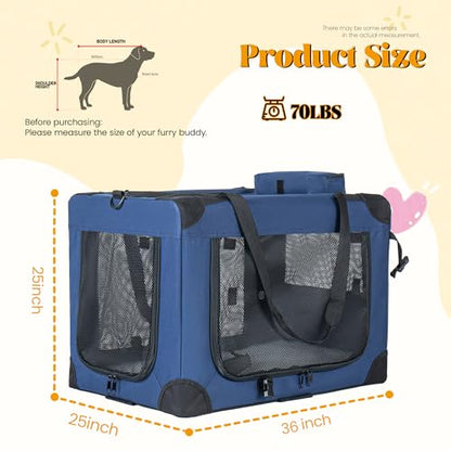 Soft Dog Crate, Portable 3-Door Folding Pet Carrier w/Mesh Windows, 36"x25"x25 Carrying Straps Fleece Mat,Collapsible Kennel for Dogs, Cats, Rabbits-Use for Indoor, Outdoor & Travel (36 inch) - size: 36 inch