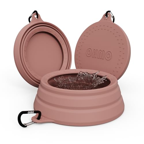 OHMO Spill Proof Collapsible Dog Water Bowl Large 34oz for Cars, No Splash Portable Bowls for Dog Travel, Pet Essentials for Road Trips, Cat Travel Accessories - color: Coral, size: 34oz