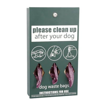 Rust-Proof Aluminum Dog Pet Waste Station Outdoor, Poop Bag Dispenser, Cute Purple Dog Sign & Post, Large Lidded Trash Can, 400 Bags & 25 Can Liners, Purple & Green - color: Purple | Matte Green